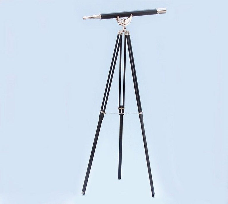 Hampton Nautical 65-Inch Floor Standing Chrome-Leather Anchormaster Telescope Body Mounted on Tripod with Extended Legs