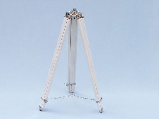 Hampton Nautical 65-Inch Floor Standing Chrome & White Leather Galileo Telescope Tripod Legs with Chain