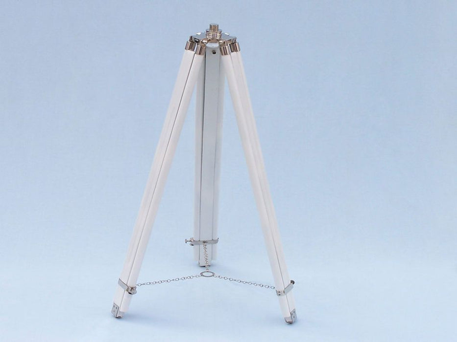 Hampton Nautical 65-Inch Floor Standing Chrome & White Leather Galileo Telescope Tripod Legs with Chain