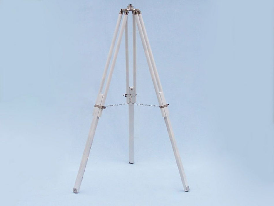 Hampton Nautical 65-Inch Floor Standing Chrome & White Leather Galileo Telescope Tripod with Extended Legs