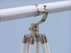 Hampton Nautical 65-Inch Floor Standing Chrome & White Leather Galileo Telescope on Tripod Base with Knob