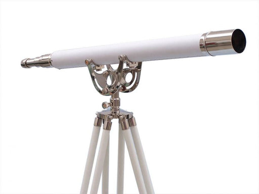 Hampton Nautical 65-Inch Floor Standing Chrome with White Leather Anchormaster Telescope