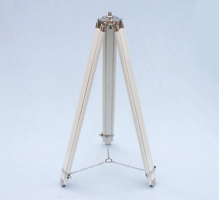 Hampton Nautical 65-Inch Floor Standing Chrome with White Leather Anchormaster Telescope Tripod Legs with Chain