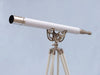 Hampton Nautical 65-Inch Floor Standing Chrome with White Leather Anchormaster Telescope on Tripod Side Profile Left