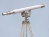 Hampton Nautical 65-Inch Floor Standing Chrome with White Leather Anchormaster Telescope on Tripod Side Profile Right