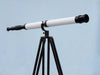 Hampton Nautical 65-Inch Floor Standing Oil-Rubbed Bronze-White Leather With Black Stand Galileo Telescope Body on Tripod Right Profile