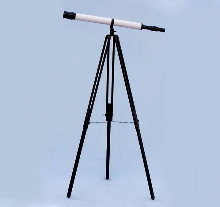 Hampton Nautical 65-Inch Floor Standing Oil-Rubbed Bronze-White Leather With Black Stand Galileo Telescope Mounted on Tripod 