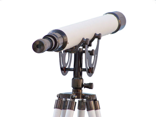 Hampton Nautical 65-Inch Floor Standing Oil-Rubbed Bronze and White Leather Anchormaster Telescope