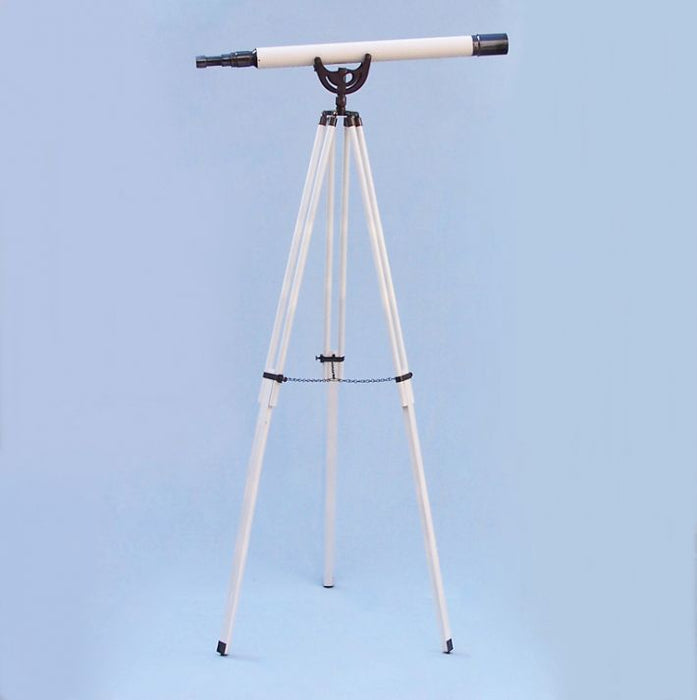 Hampton Nautical 65-Inch Floor Standing Oil-Rubbed Bronze and White Leather Anchormaster Telescope Body Mounted on Tripod with Extended Legs and Chain