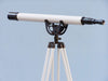 Hampton Nautical 65-Inch Floor Standing Oil-Rubbed Bronze and White Leather Anchormaster Telescope Mounted on Tripod Side Profile Left