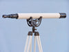 Hampton Nautical 65-Inch Floor Standing Oil-Rubbed Bronze and White Leather Anchormaster Telescope Mounted on Tripod Side Profile Right