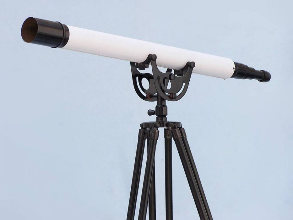 Hampton Nautical 65-Inch Floor Standing Oil-Rubbed Bronzed-White Leather with Black Stand Anchormaster Telescope Body