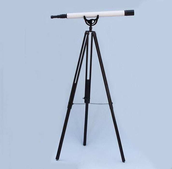 Hampton Nautical 65-Inch Floor Standing Oil-Rubbed Bronzed-White Leather with Black Stand Anchormaster Telescope Body Mounted on Tripod