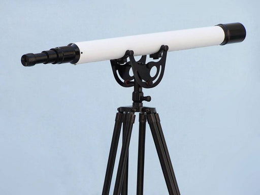 Hampton Nautical 65-Inch Floor Standing Oil-Rubbed Bronzed-White Leather with Black Stand Anchormaster Telescope Body on Tripod