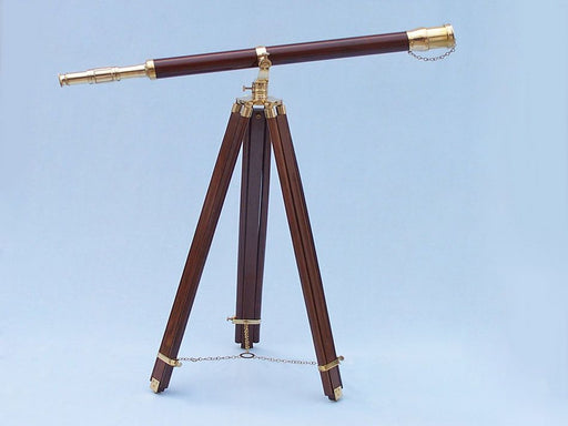 Hampton Nautical 65-inch Floor Standing Brass and Wood Galileo Telescope on Tripod