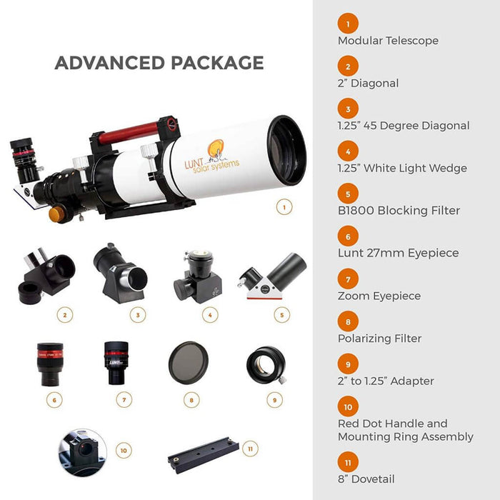 Lunt 100mm Modular Telescope Advanced Package Inclusions