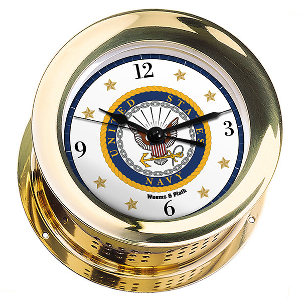 Weems & Plath U.S. Navy Atlantis Brass Quartz Ship's Bell Clock - #7 Emblem