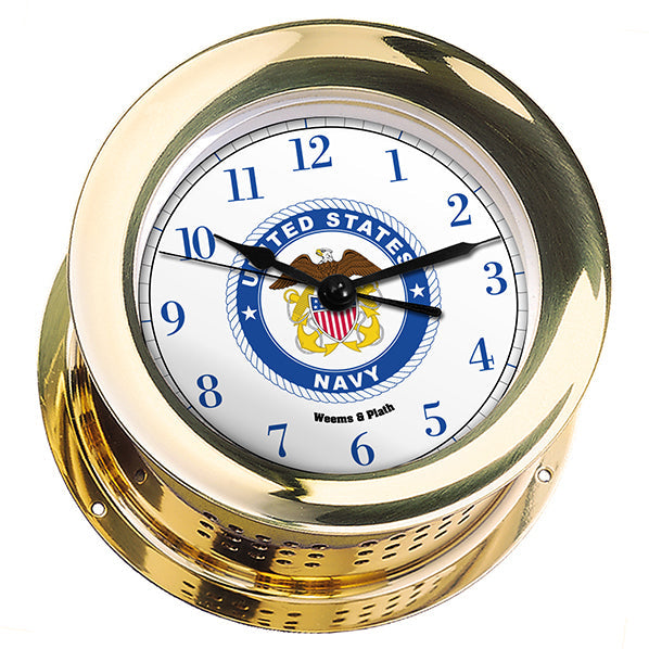 Weems & Plath U.S. Navy Atlantis Brass Quartz Ship's Bell Clock - #8 Emblem