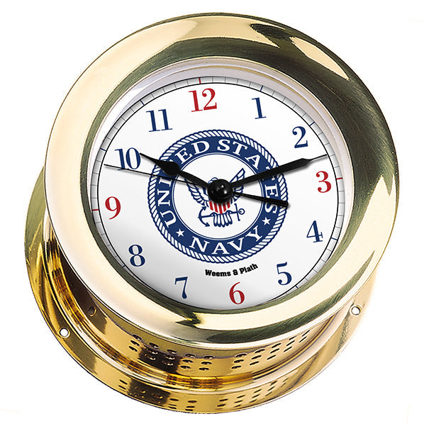 Weems & Plath U.S. Navy Atlantis Brass Quartz Ship's Bell Clock - #9 Emblem
