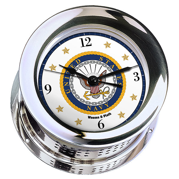 Weems & Plath U.S. Navy Chrome Plated Atlantis Quartz Ship's Bell Clock - #7 Emblem