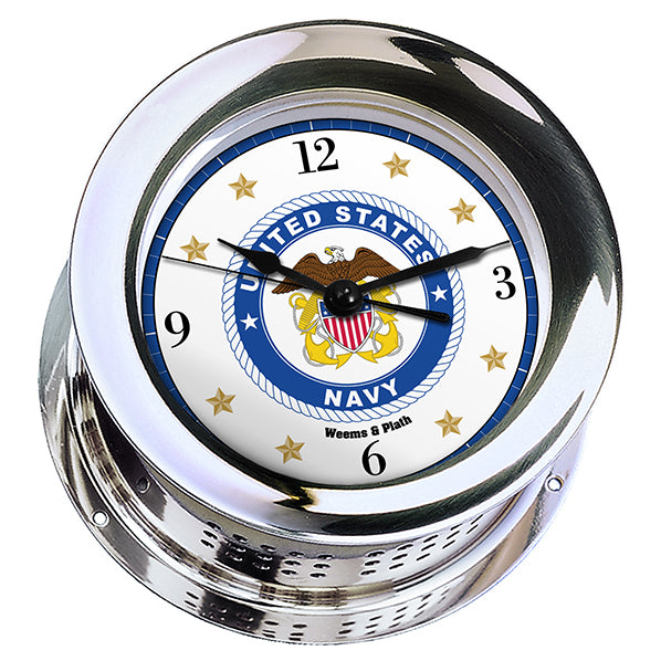 Weems & Plath U.S. Navy Chrome Plated Atlantis Quartz Ship's Bell Clock - #8 Emblem