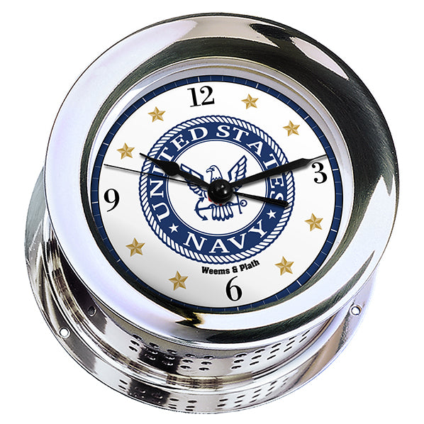 Weems & Plath U.S. Navy Chrome Plated Atlantis Quartz Ship's Bell Clock - #9 Emblem