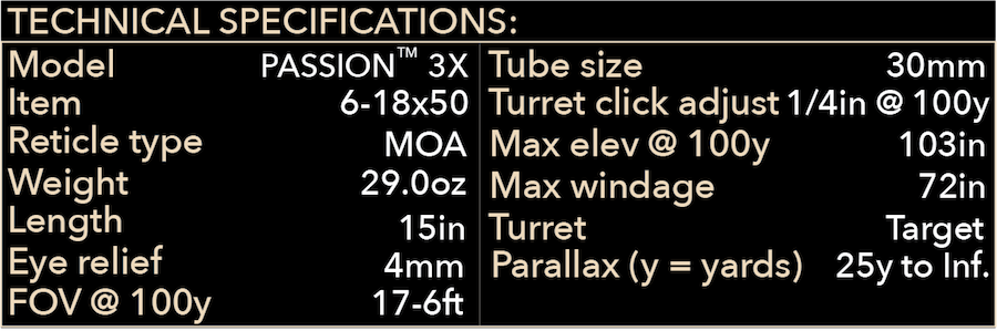 German Precision Optics Passion 3X 6-18×50, reticle – MOA Riflescope