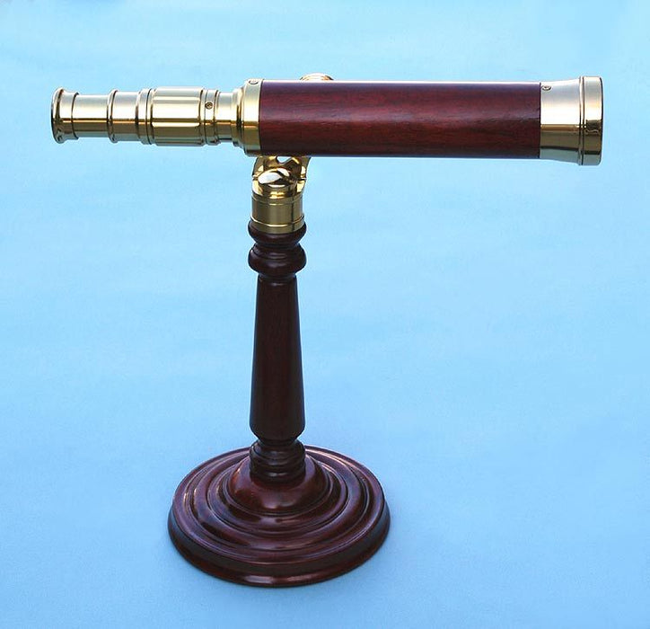 Engravable Hardwood and Polished Brass Desk Telescope