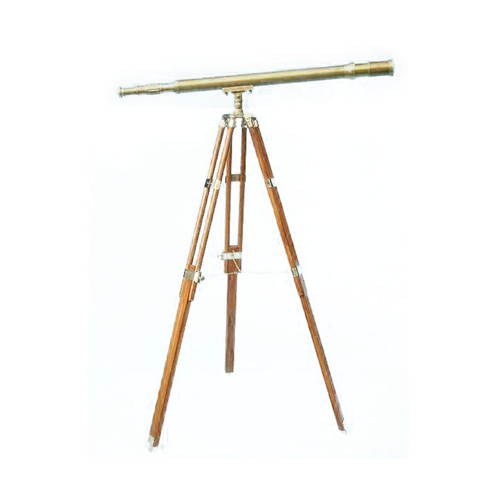 Stanley London 50mm Engravable Harbormaster Antique Brass Telescope w/ Teak Tripod