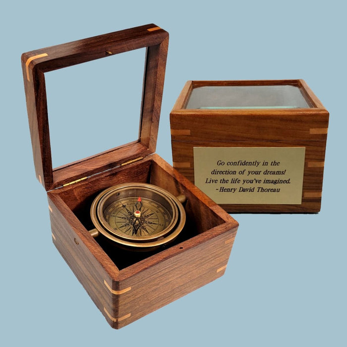 Stanley London Engravable Small Boxed Compass With Beveled Glass Lid
