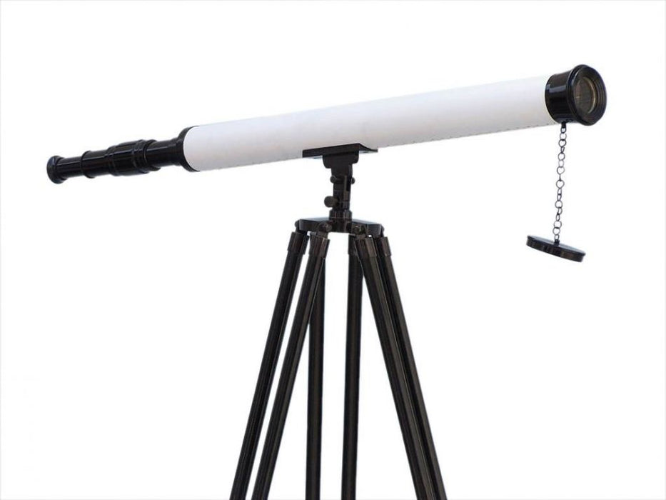 Hampton Nautical 60-inch Floor Standing Oil-Rubbed Bronze-White Leather with Black Stand Harbor Master Telescope