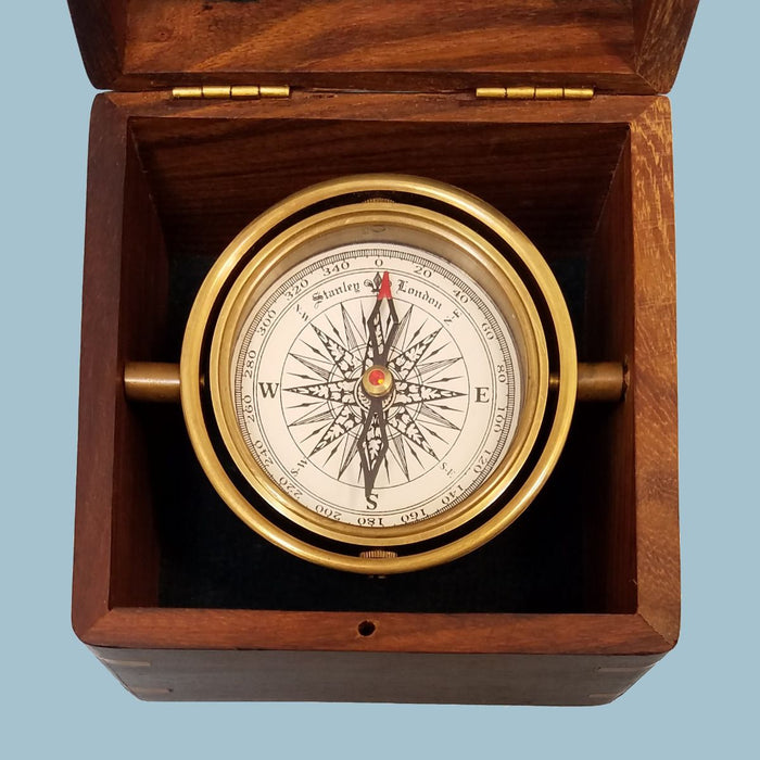 Stanley London Engravable Small Boxed Compass With Inlaid Compass Rose