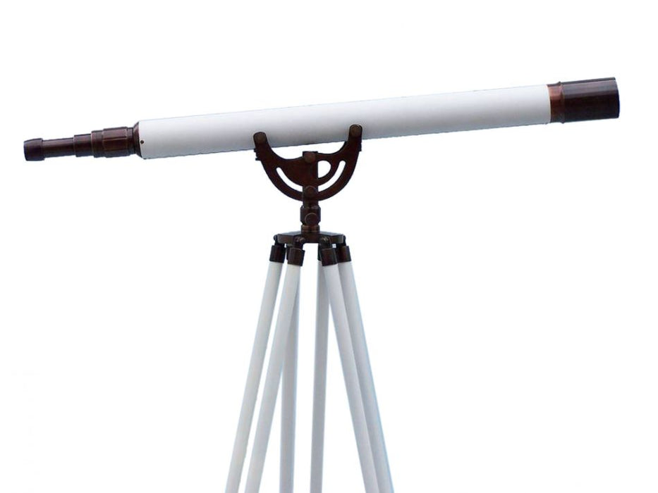 Hampton Nautical 65-inch Floor Standing Bronzed With White Leather Anchormaster Telescope