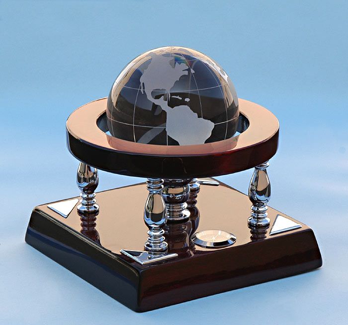 Stanley London Engravable Mahogany Desk Clock With Crystal Globe