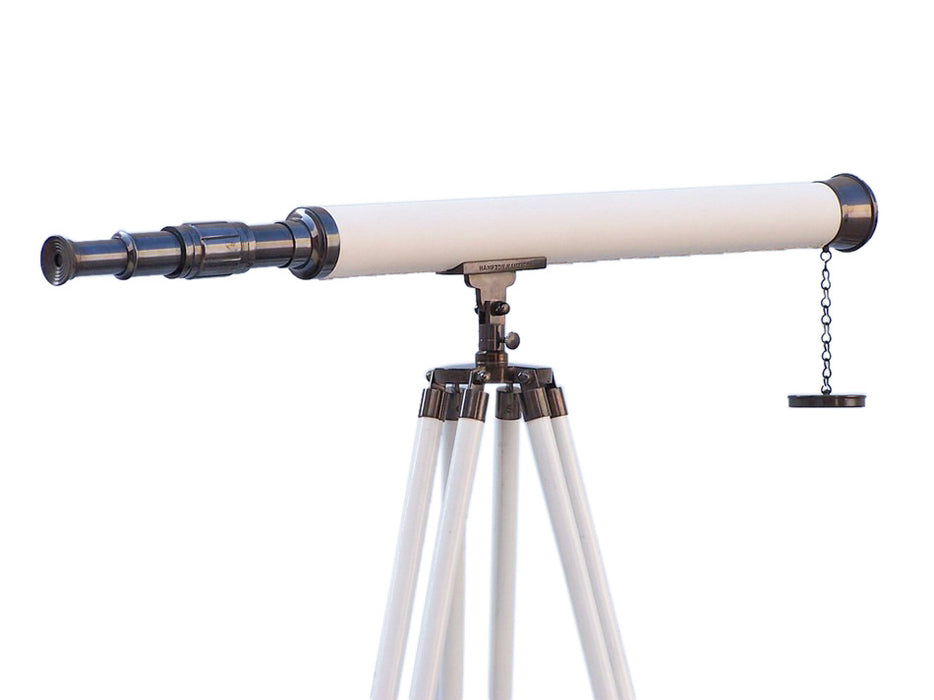 Hampton Nautical 60-inch Floor Standing Oil-Rubbed Bronze & White Leather Harbor Master Telescope
