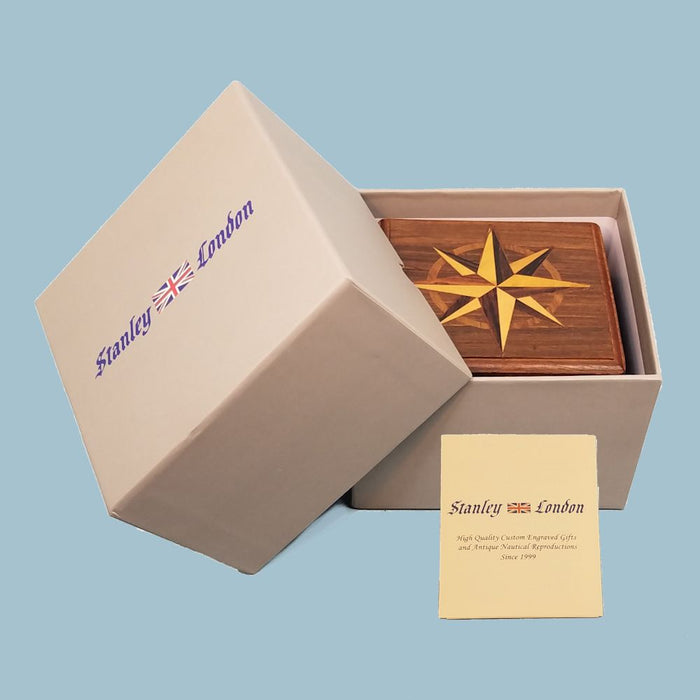 Stanley London Engravable Small Boxed Compass With Inlaid Compass Rose