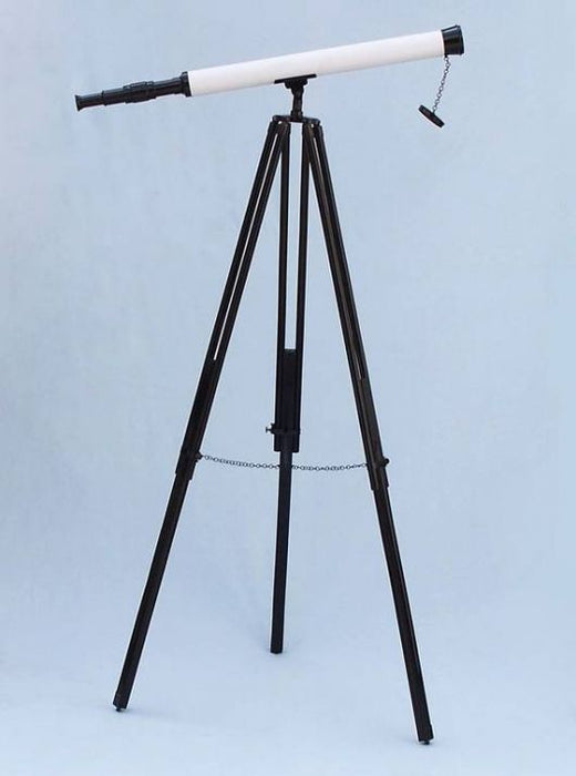 Hampton Nautical 60-inch Floor Standing Oil-Rubbed Bronze-White Leather with Black Stand Harbor Master Telescope