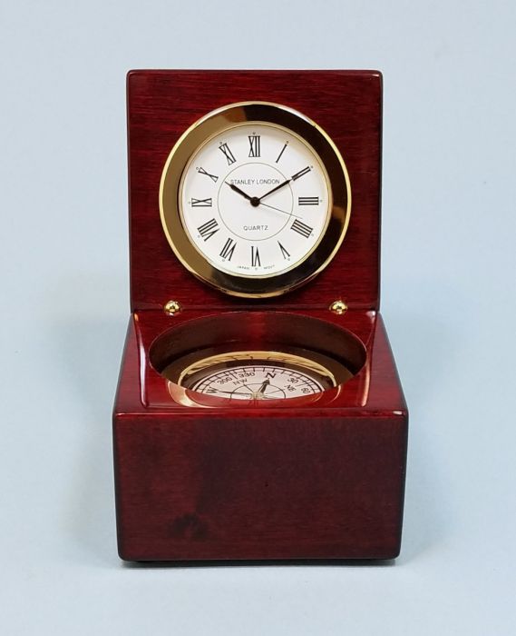 Stanley London Engravable Executive Navigator Desk Clock and Compass