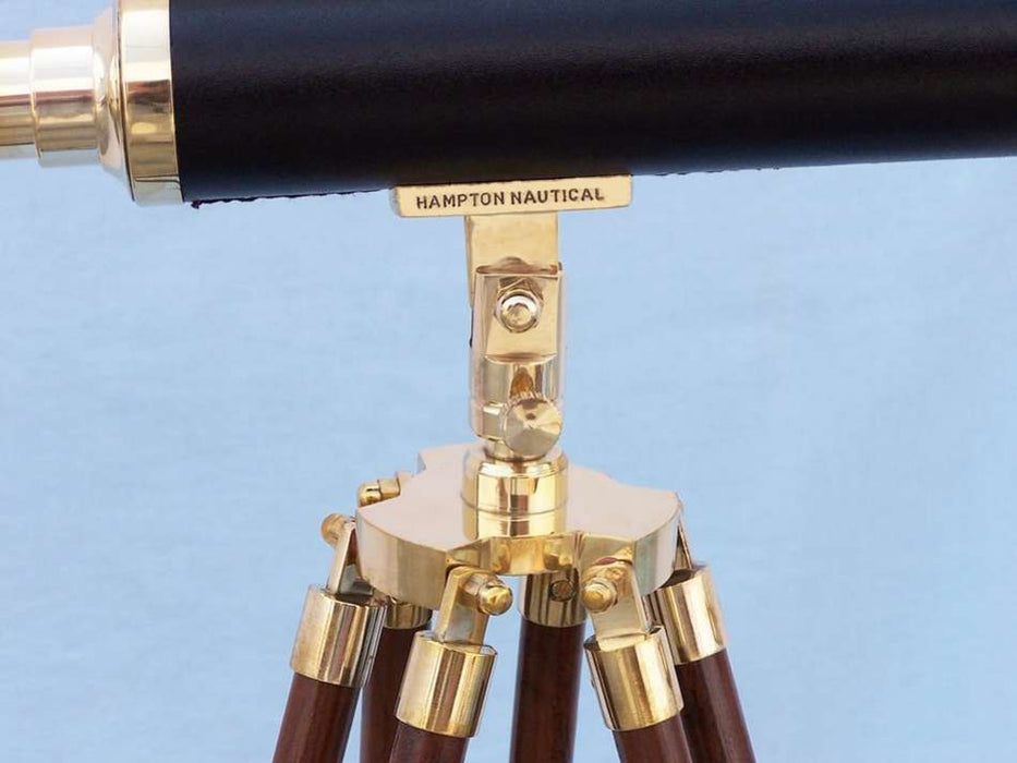 Hampton Nautical 50-inch Floor Standing Brass & Leather Harbor Master Telescope