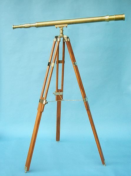 Stanley London 50mm Engravable Harbormaster Antique Brass Telescope w/ Teak  Tripod