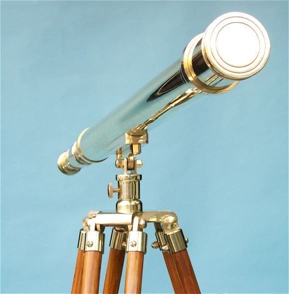 Stanley London 50mm Engravable Harbormaster Polished Brass Telescope w/ Teak Tripod