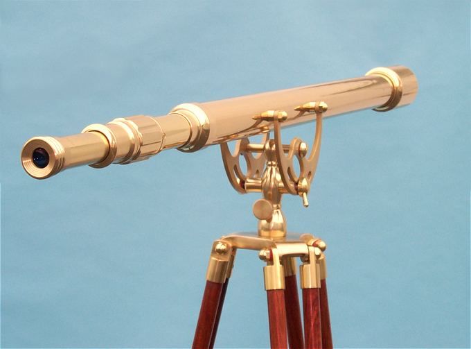 Stanley London 50mm Engravable Premium Brass Harbormaster Telescope w/ Arc Mount Mahogany Tripod