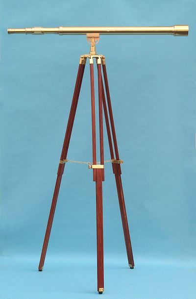 Stanley London 50mm Engravable Premium Brass Harbormaster Telescope w/ Mahogany Tripod