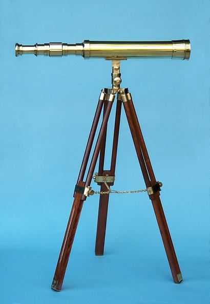 Stanley London 38mm Engravable Polished Brass Harbormaster Brass Telescope w/ Hardwood Tripod