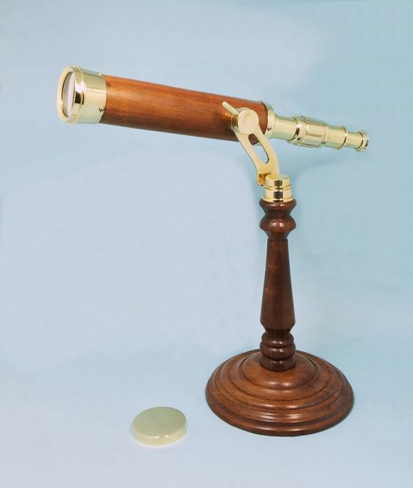 Stanley London 38mm Engravable Hardwood& Polished Brass Desk Telescope