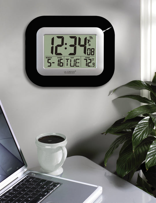 La Crosse Technology Atomic Digital Wall Clock with Indoor Temperature and Date